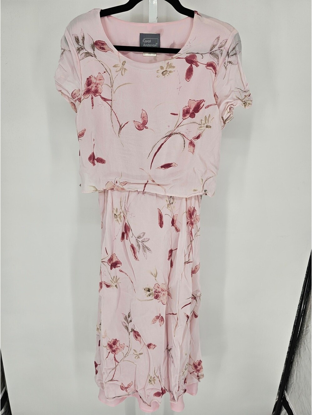 Vintage Carol Anderson Womens Sz 12P Petite Midi length Dress Light Pink Floral